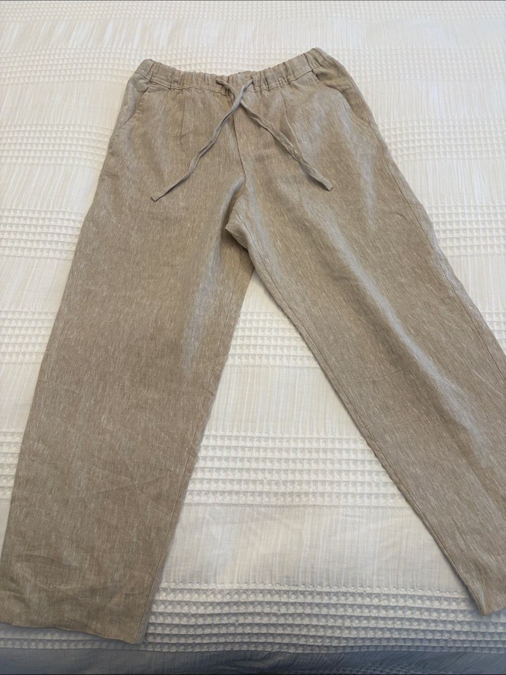 Zara Men's Drawstring Linen-Blend Pants in Light Beige